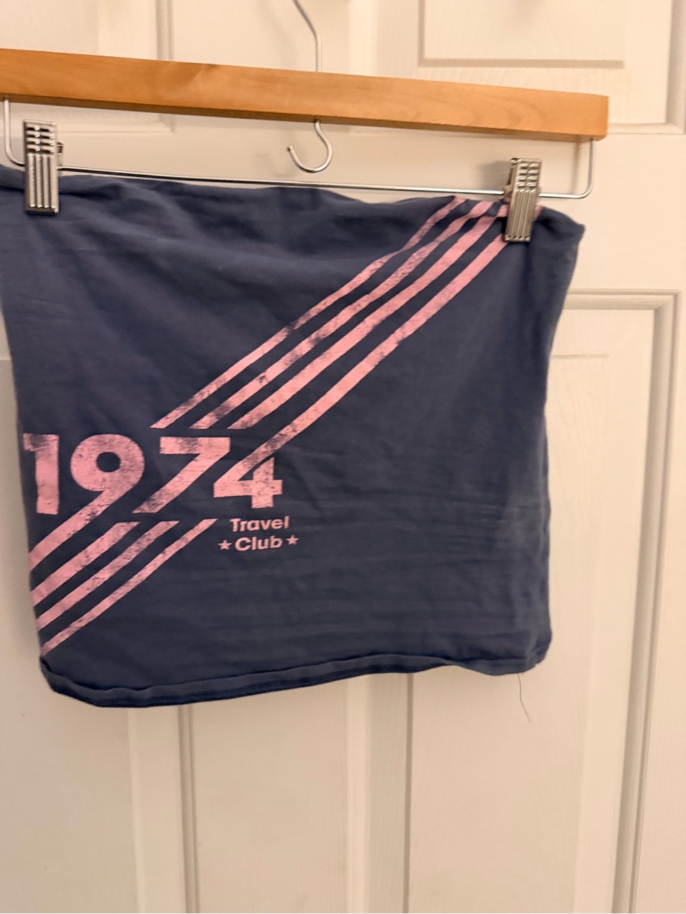 1974 Travel Club Graphic Tube Top - Navy with Pink Print
